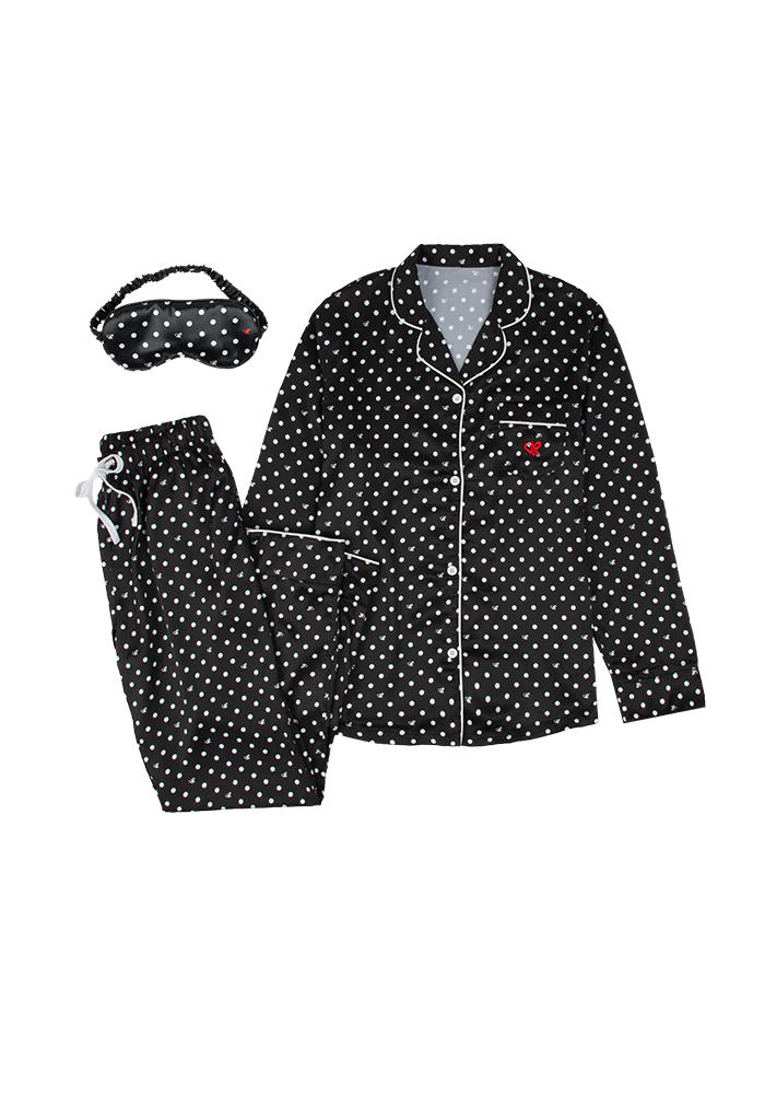 Black Polka Dot OR Pajama + Sleepmask Set - Image 2